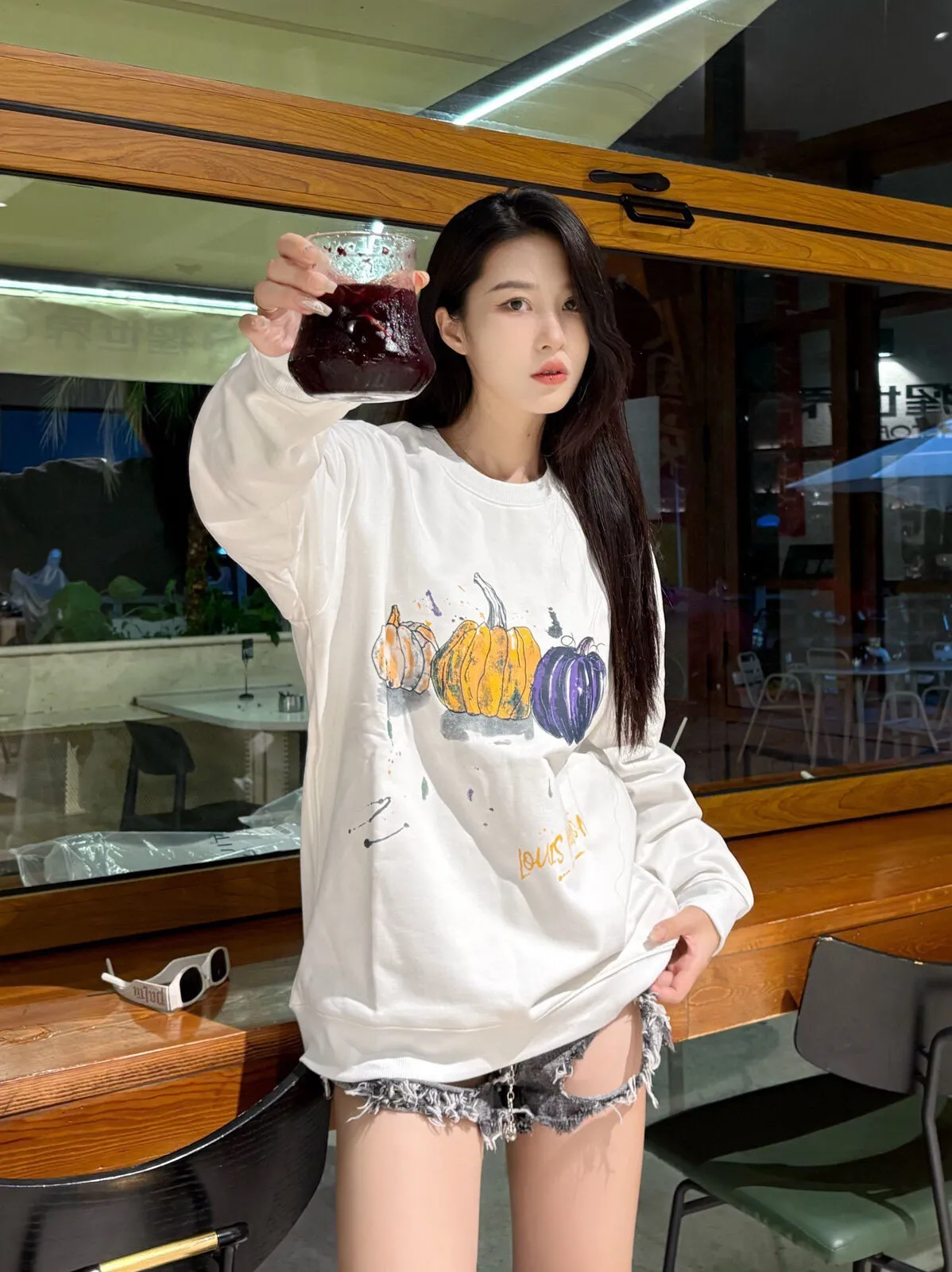 Louis Vuitton/Louis Vuitton 24FW graffiti hand-painted pumpkin round neck sweatshirt